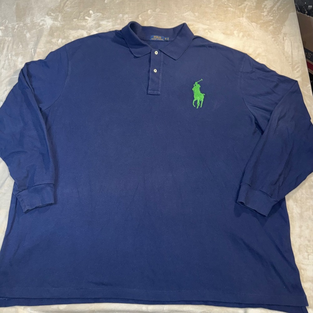 Polo Ralph Lauren Mens 5XB Big Navy Blue Long Sleeve Big Pony Mesh Polo Shirt